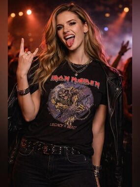 Iron Maiden Legacy of the Beast Graphic Band Tee Black Unisex Large